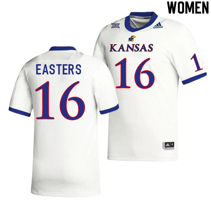 Women #16 Ben Easters Kansas Jayhawks College Football Jerseys Stitched Sale-White - Click Image to Close
